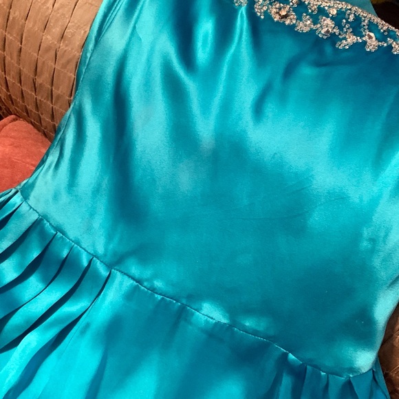 Silk Turquoise Dance Party Dress by Metro Section - Picture 8 of 9
